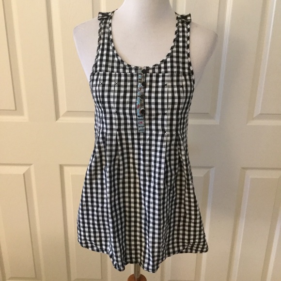 Free People Tops - Free People Black & White Gingham Drawstring Tunic
